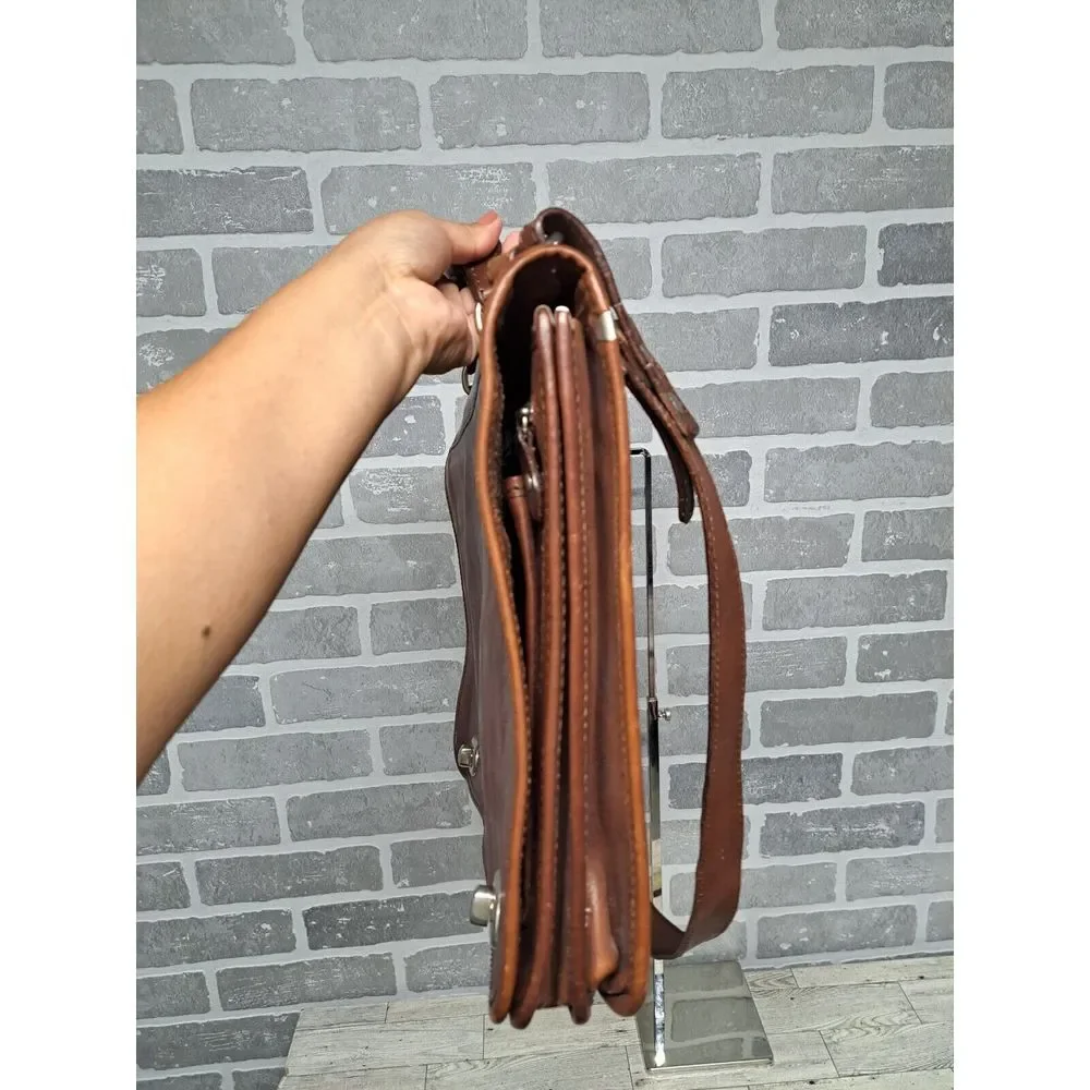 I Medici Italian Leather 2-Way Briefcase Shoulder Bag Medium Brown Made in Italy